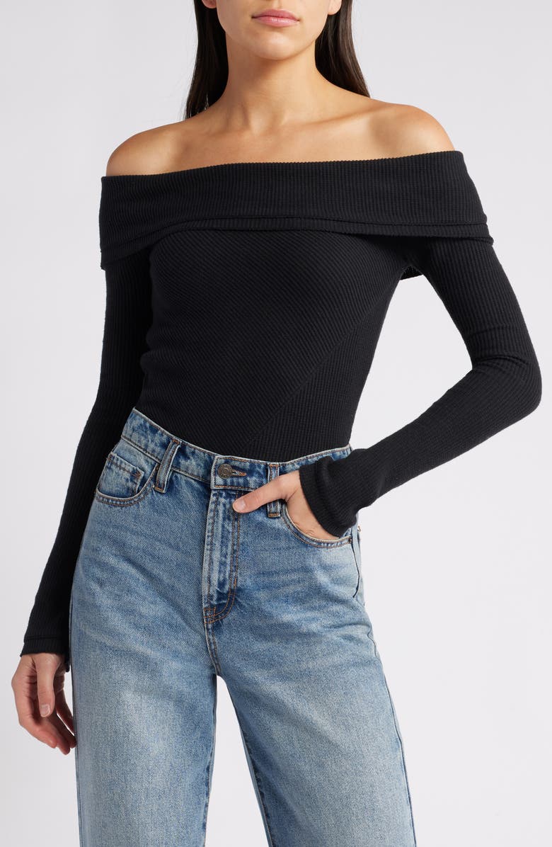 Free People Autumn Cozy Off the Shoulder Waffle Stitch Bodysuit, Main, color, 