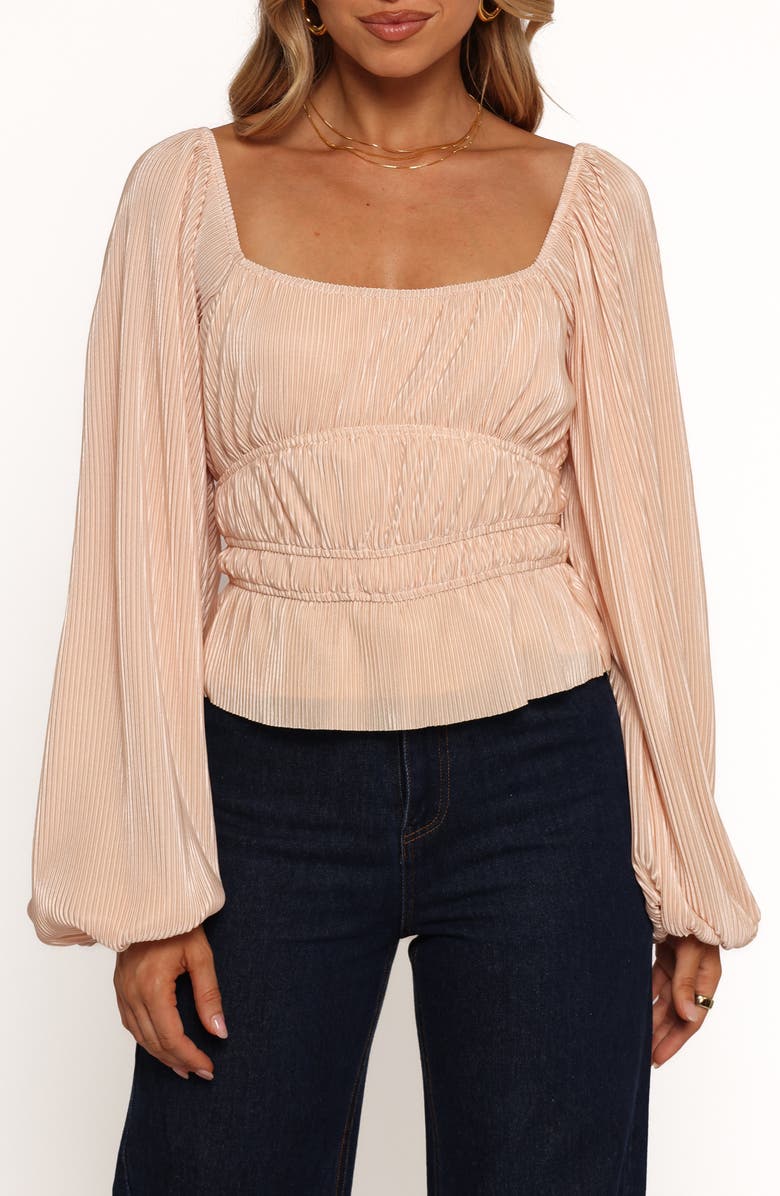 Petal & Pup Ceppia Plissé Long Sleeve Top, Main, color, Light Peach