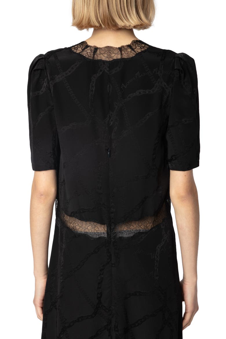 Redox Jac Chaines Lace Trim Silk Dress, Alternate, color, NOIR