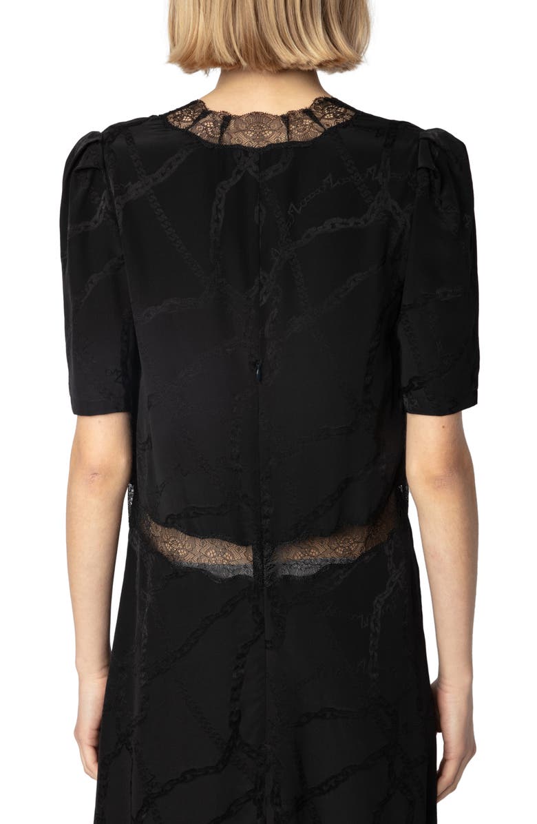 Zadig & Voltaire Redox Jac Chaines Lace Trim Silk Dress, Alternate, color, 
