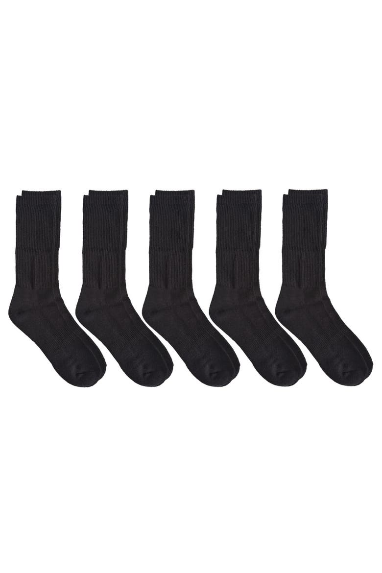 Organic Cotton Half Cushion Crew Sock 5-Pack, Alternate, color, Black