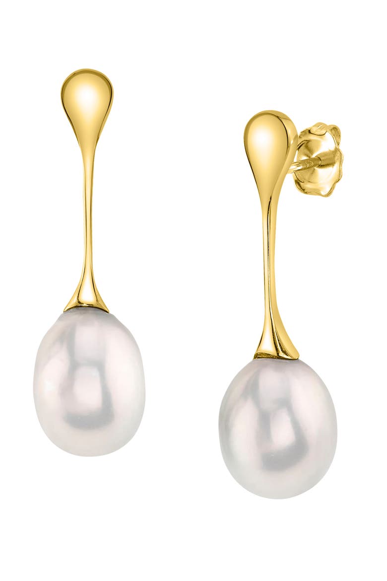 Freshwater Pearl Long Drop Earrings, Main, color, Yellow Gold Fill