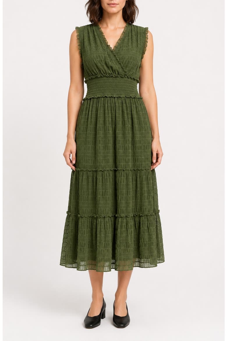 Crinkle Mesh Tiered Midi Dress, Main, color, MARTINI OLIVE