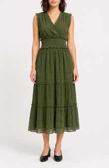 Crinkle Mesh Tiered Midi Dress