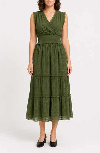Crinkle Mesh Tiered Midi Dress