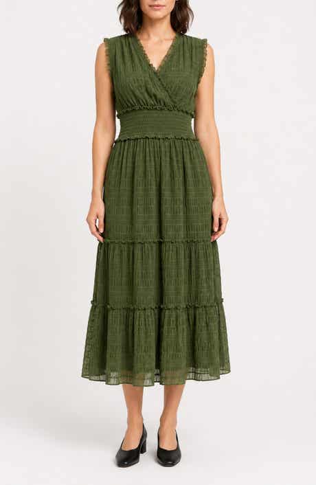 Crinkle Mesh Tiered Midi Dress