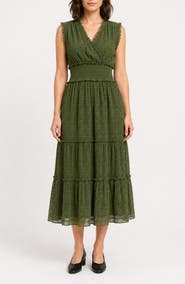 Nanette Lepore Crinkle Mesh Tiered Midi Dress