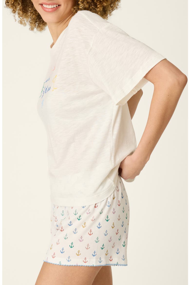 Meet Me By The Sea Embroidered Cotton Blend Pajama Top, Alternate, color, IVORY