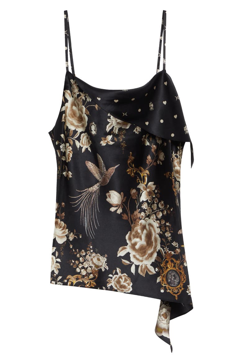 Flamenco Folklore Print Draped Asymmetric Silk Camisole, Alternate, color, FLAMENCO FOLKLORE
