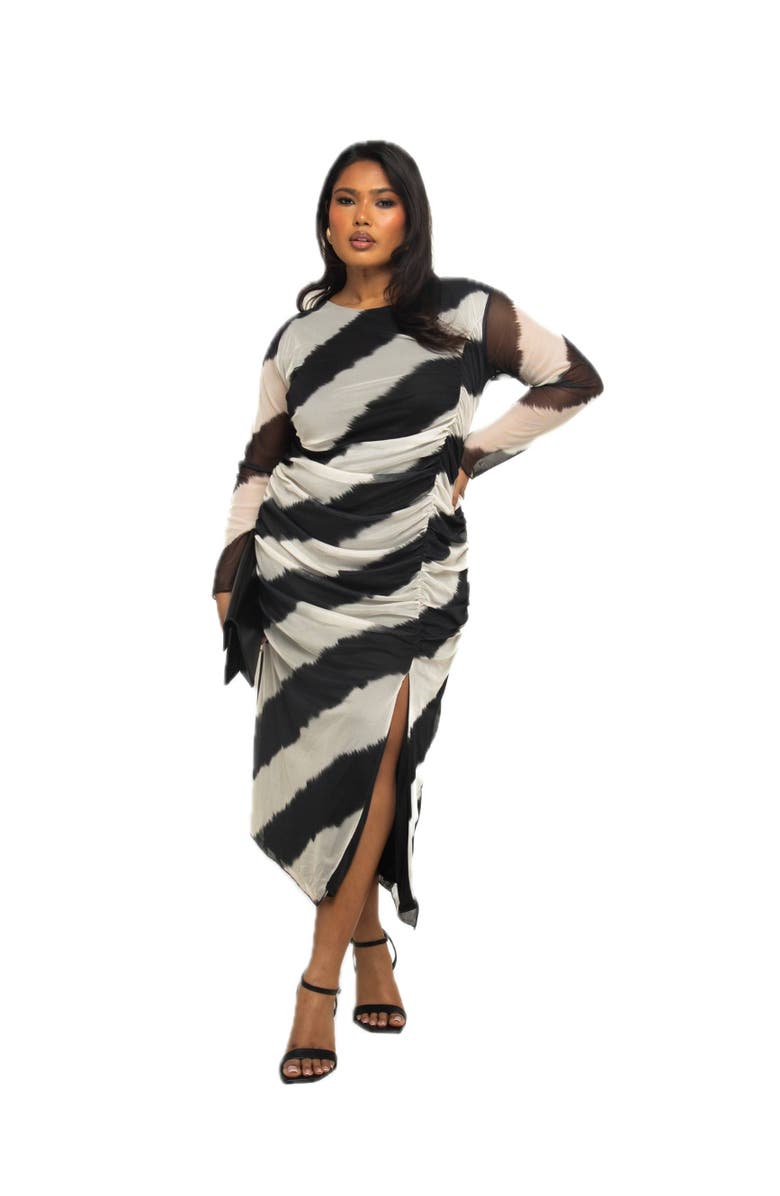 FASHION-SZN CURVE Plus Size Monochrome Print Midaxi Dress, Main, color, Black