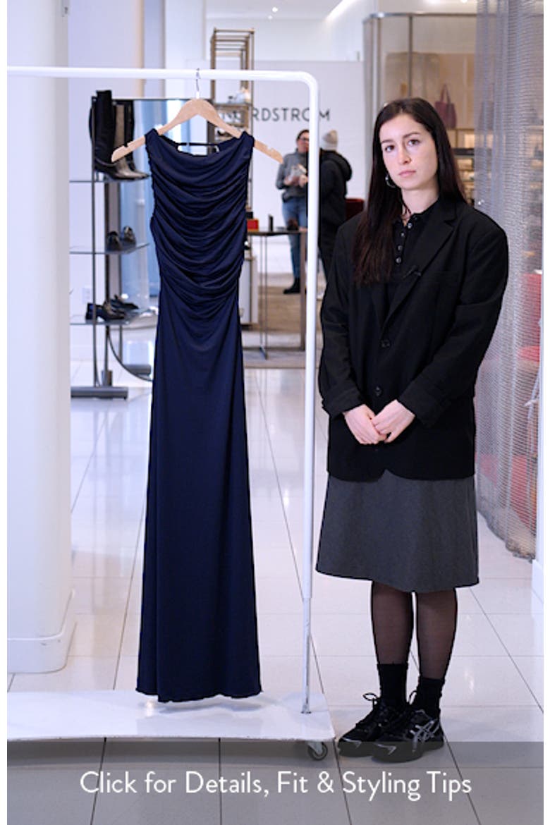 Undeniable Ruched Back Cutout Sheath Gown video