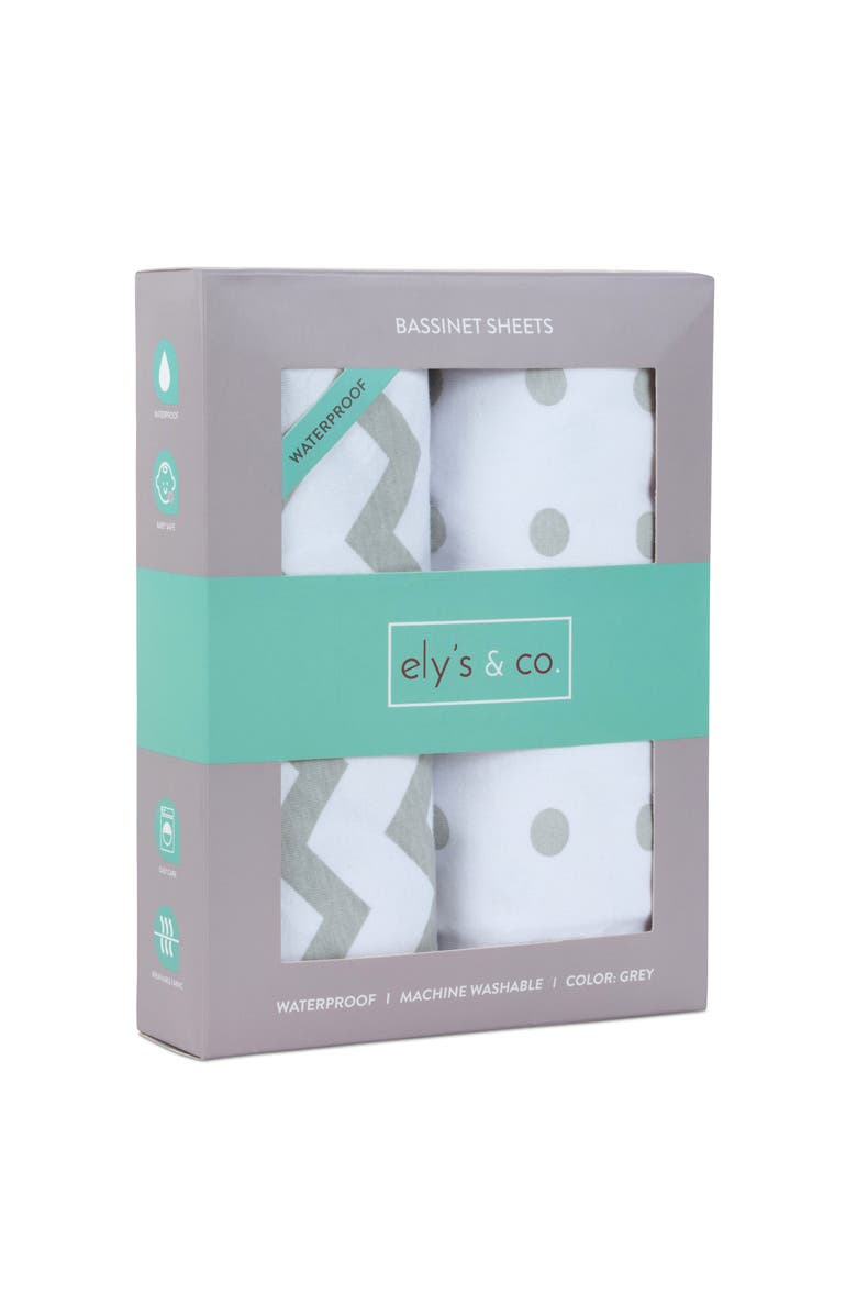 Ely's & Co. Baby Fitted Waterproof Bassinet Sheet 2 Pack, Alternate, color, Grey Chevron & Polka Dot