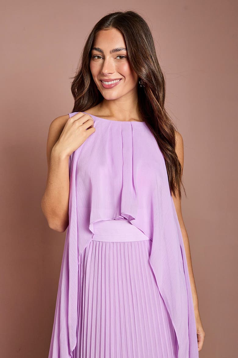 Cape Sleeve Pleated Maxi Dress, Alternate, color, Purple