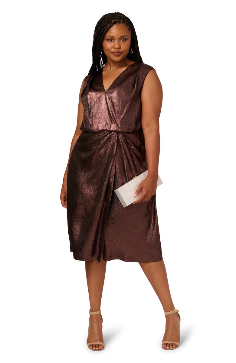 Adrianna Papell Metallic Sleeveless Cocktail Midi Dress, Alternate, color, Blackened Red