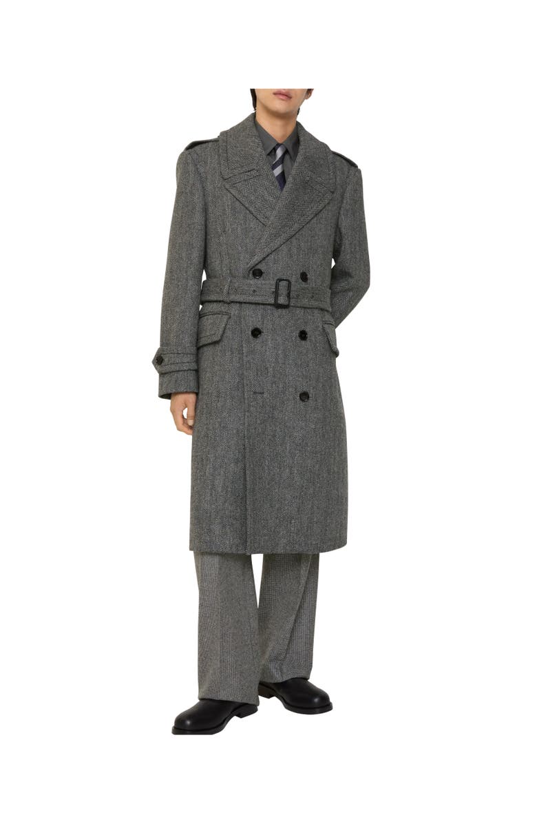 Burberry Long Herringbone Wool Trench Coat, Alternate, color, Coal Grey/Light Thistle Grey