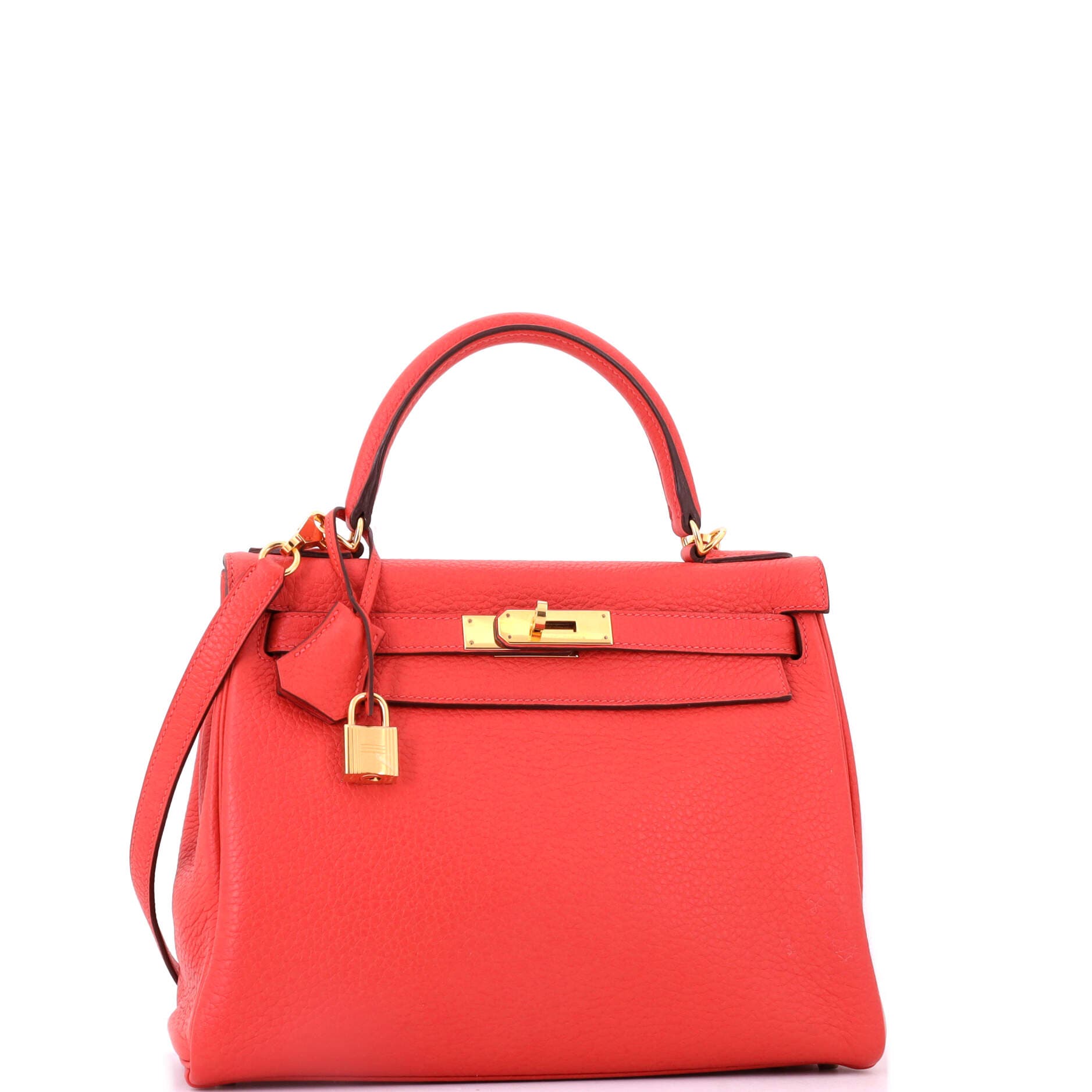 Pre-Owned Hermes Kelly Handbag Red Clemence with Gold Hardware 28, Alternate, color, Geranium