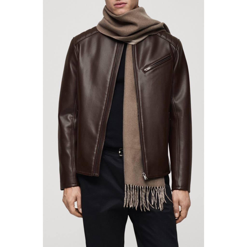 Mango Faux Leather Biker Jacket In Brown
