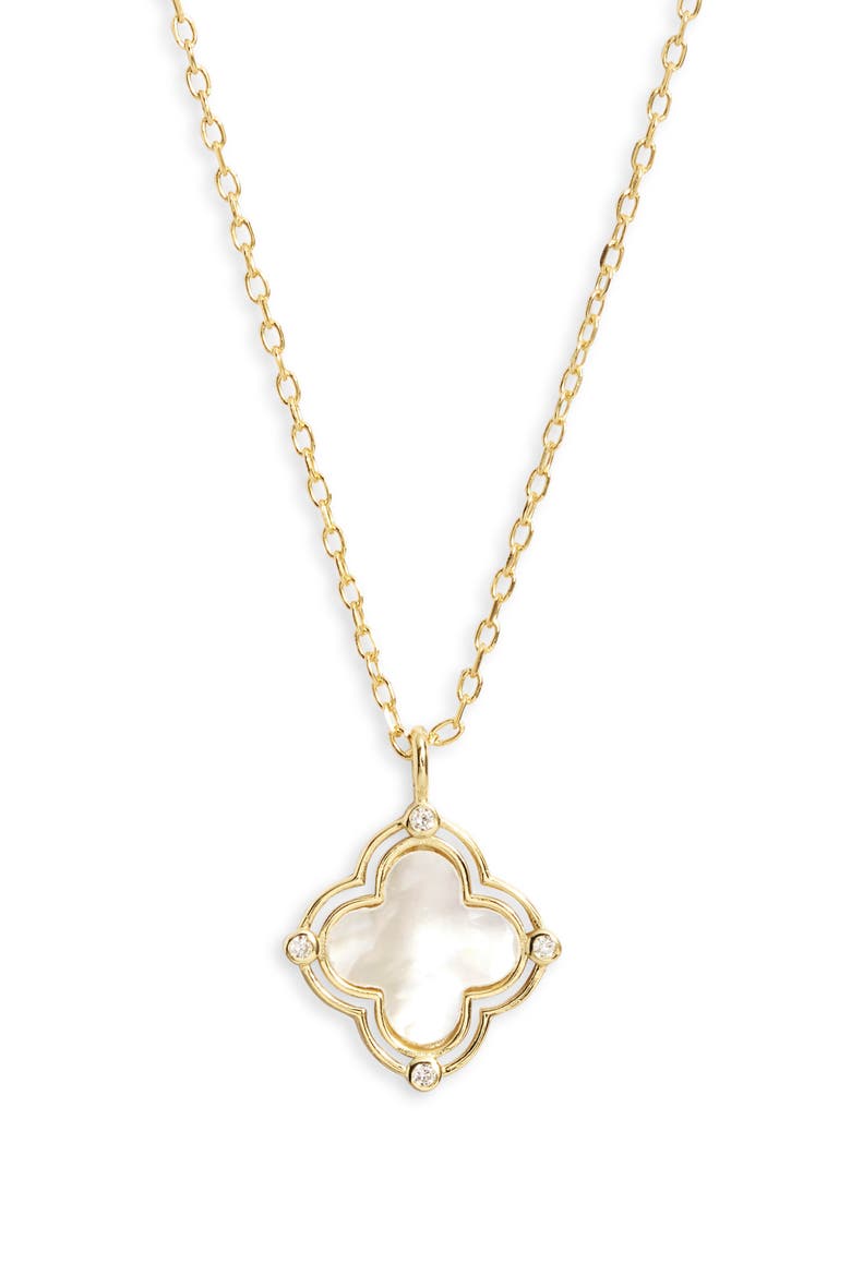Mother-of-Pearl & Cubic Zirconia Clover Pendant Necklace, Main, color, GOLD