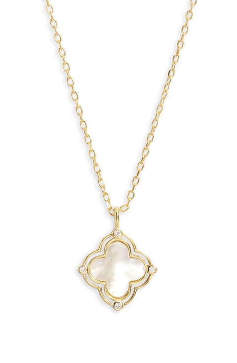 Mother-of-Pearl & Cubic Zirconia Clover Pendant Necklace
