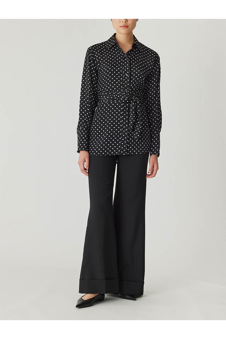 Polka Dot Silky Wrap Shirt, Main, color, BLACK DOT COMBO