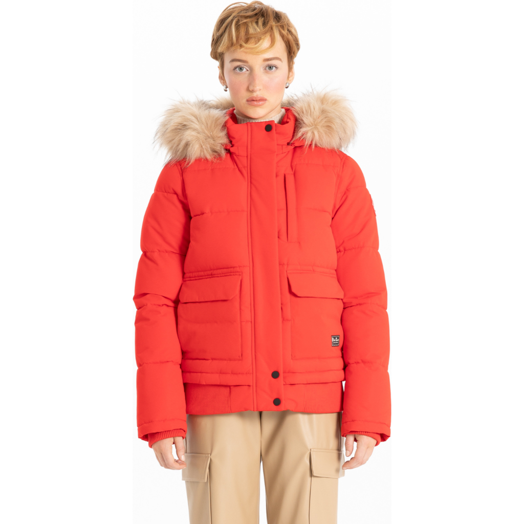 Point Zero Removable Hood & Fur Bomber In Red