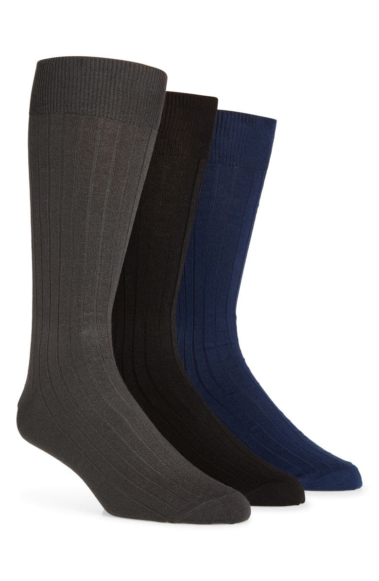Lorenzo Uomo Assorted 3-Pack Cotton Blend Dress Socks, Main, color, Black