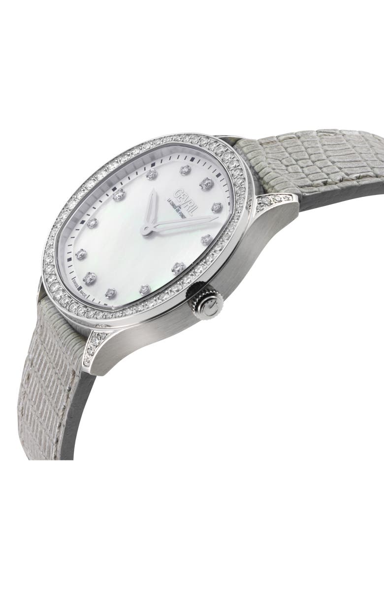 GEVRIL Morcote Swiss Diamond Leather Strap Watch, 36mm - 1.3ct., Alternate, color, Silver