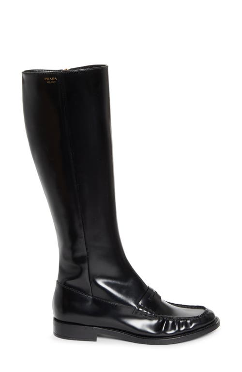 Prada Knee High Loafer Boot In Black