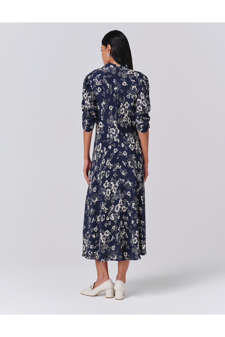 Mia Crepe Floral Midi Tea Dress, Alternate, color, Navy Floral