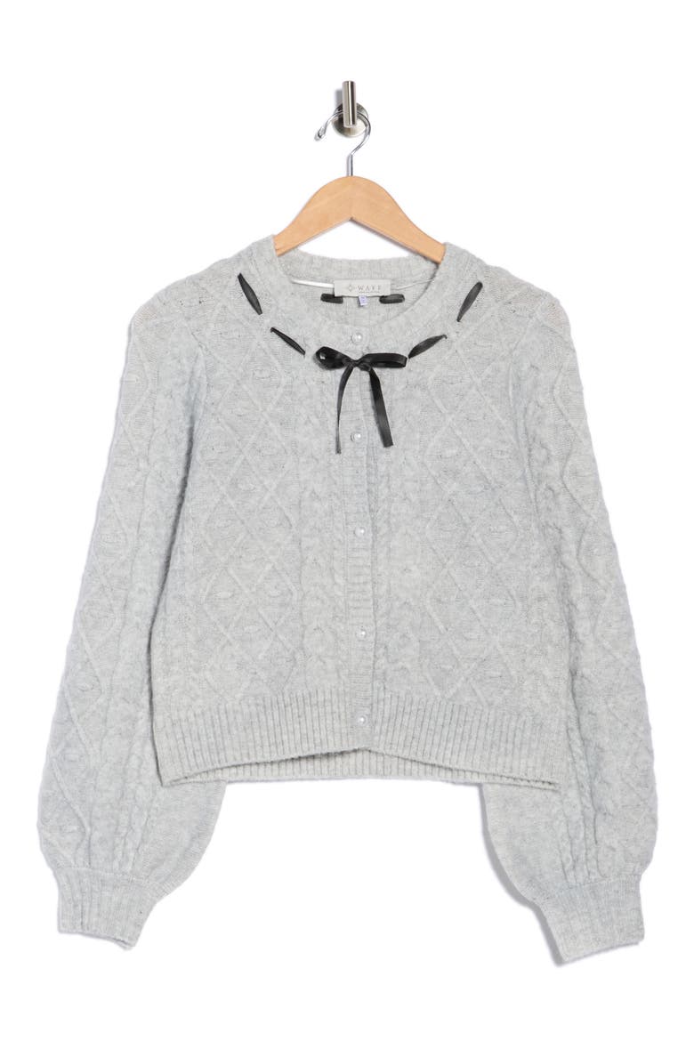 Ribbon Trim Cardigan, Alternate, color, HEATHER GREY