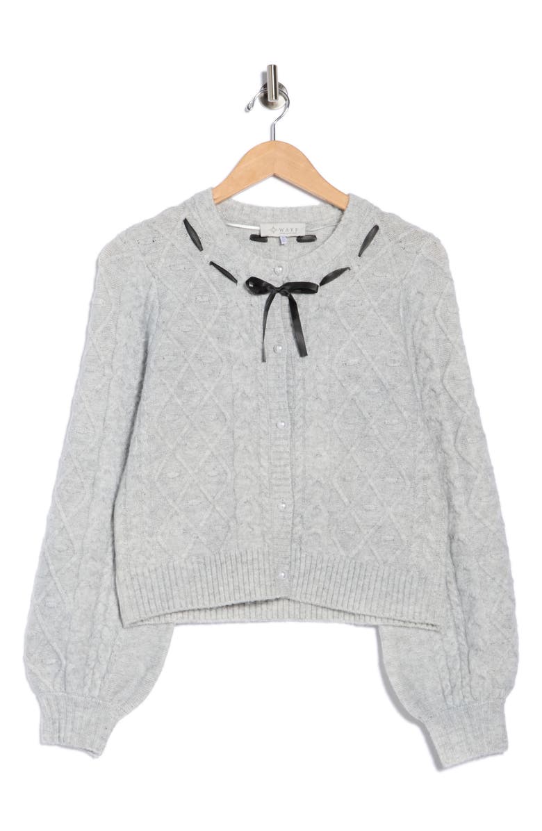 WAYF Ribbon Trim Cardigan, Main, color, Heather Grey