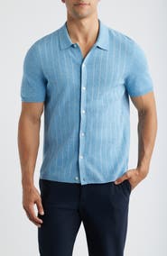 Reigning Champ Piazza Stripe Cotton & Linen Blend Button-Up Shirt