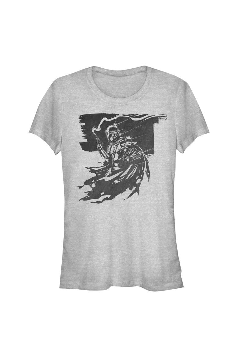 Junior's Star Wars The Mandalorian and Grogu Din Djarin and The Child Powerful Scene  Graphic T-Shirt, Main, color, Athletic Heather