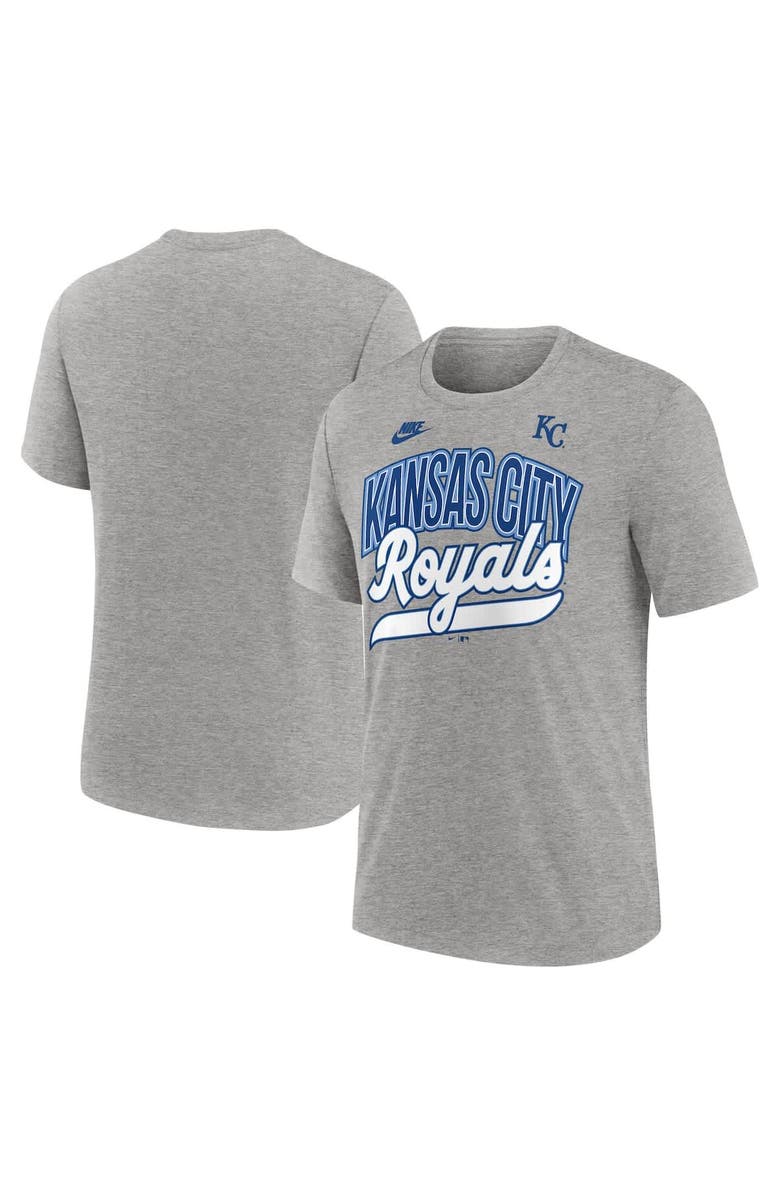 Nike Men's Nike Heather Gray Kansas City Royals Cooperstown Collection Retro Tri-Blend T-Shirt, Alternate, color, Heather Gray