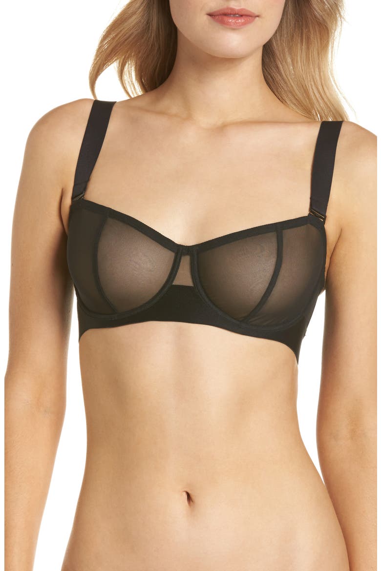 Sheers Strapless Underwire Bra, Alternate, color, BLACK