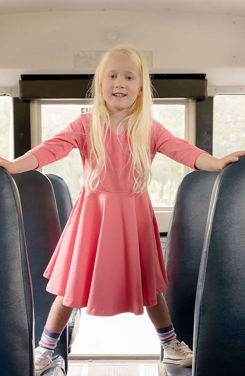Shop Mightly Organic Cotton 3/4 Sleeve Solid Twirl Dress In Coral