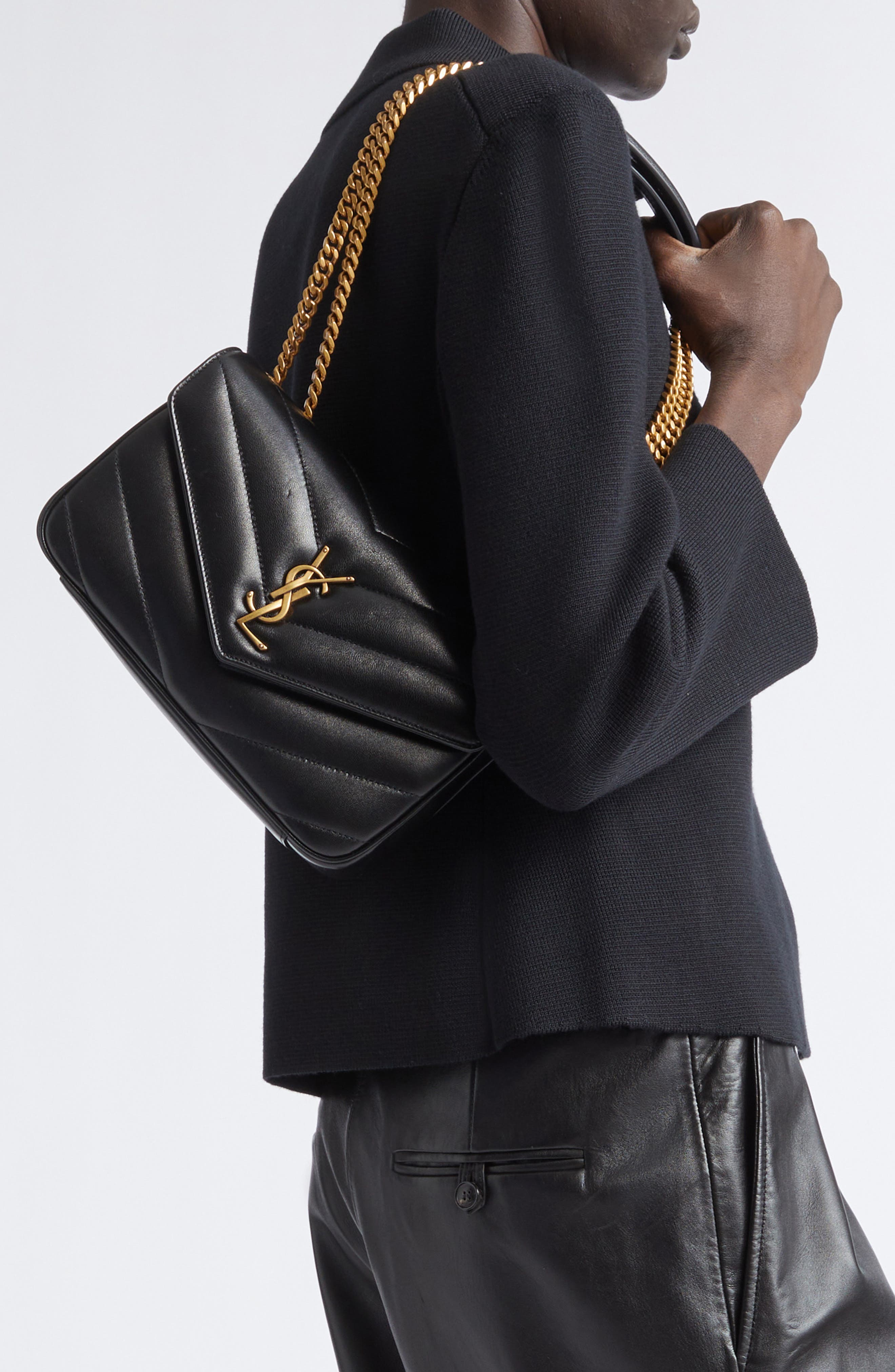 Small Loulou Quilted Leather Shoulder Bag, Alternate, color, BLACK