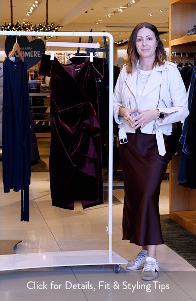 Ruched Ruffle Off the Shoulder Velvet Cocktail Dress, sales video thumbnail