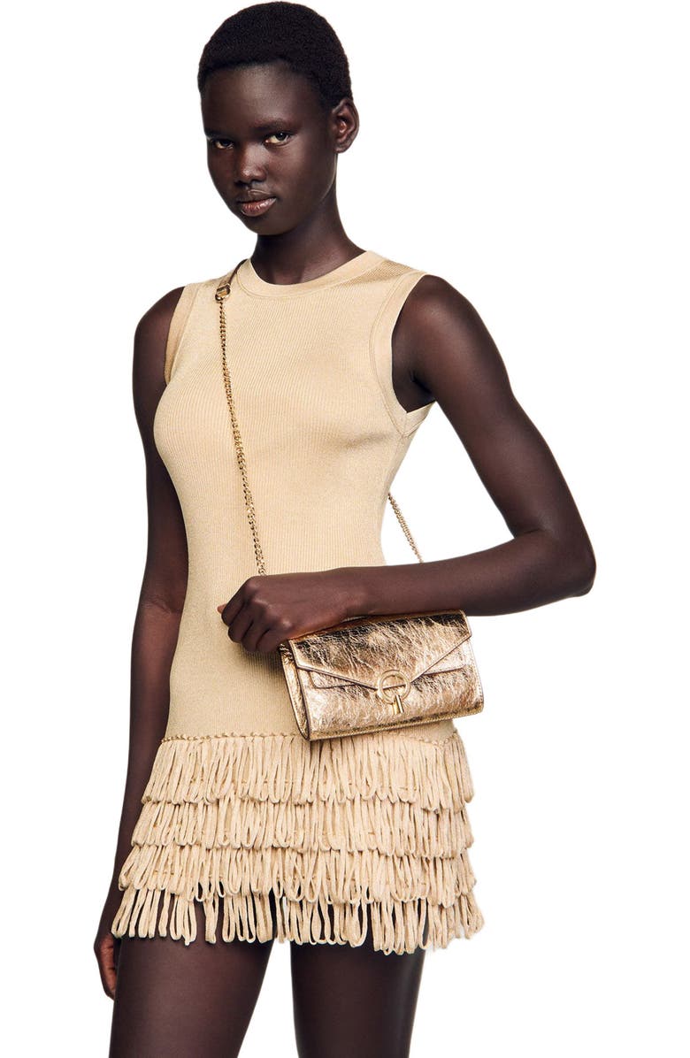 SANDRO Gold leather clutch bag, Alternate, color,