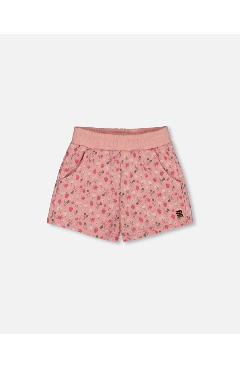 Deux par Deux Little Girl's Printed French Terry Short Old Pink And Flowers, Main, color, 