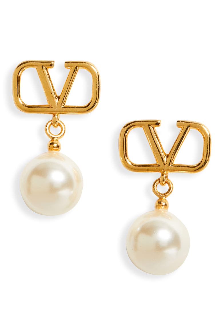 VLOGO Imitation Pearl Drop Earrings, Main, color, 0O3 ORO 18/CREAM