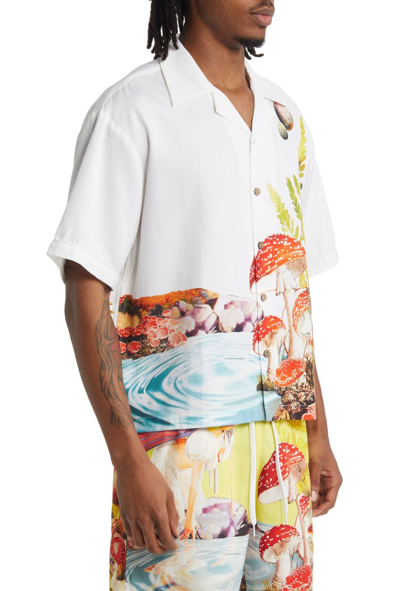 Ripple Print Short Sleeve Button-Up Shirt, Alternate, color, WHITE