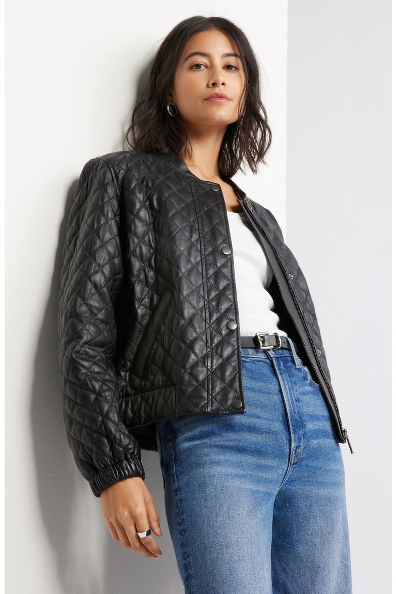 Quilted Leather Jacket, Main, color, BLACK