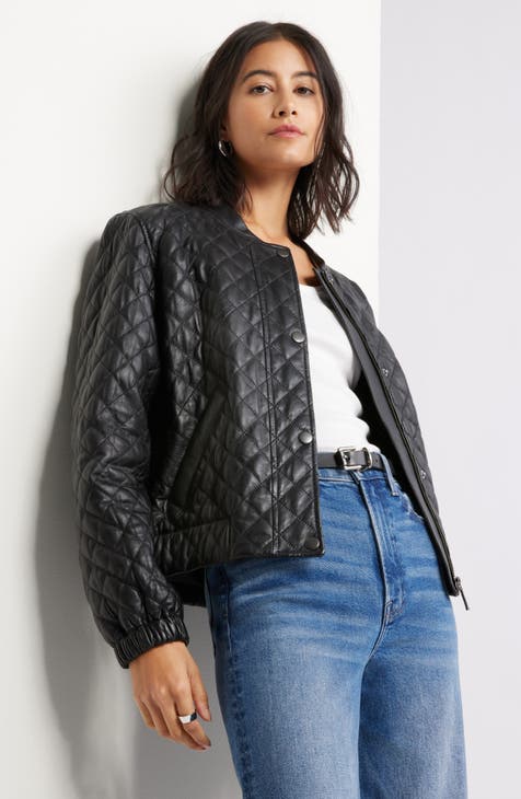 Quilted leather biker jacket womens hotsell