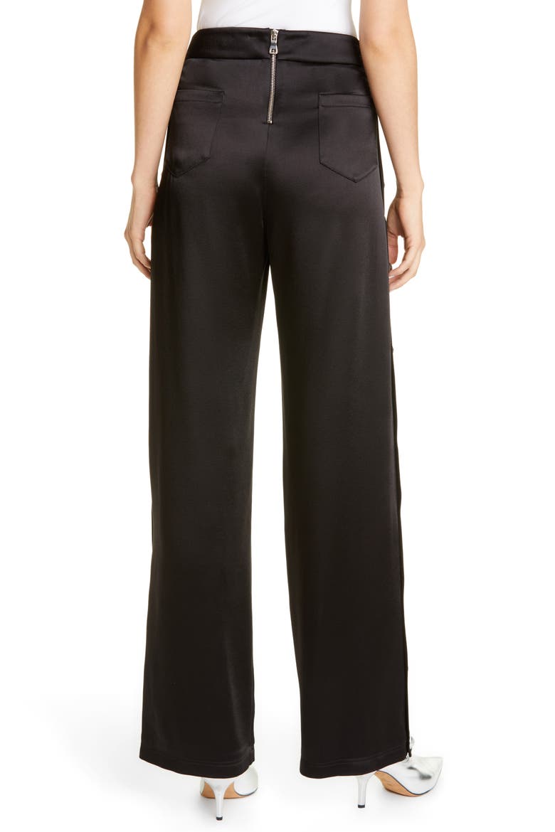 Side Button High Waist Satin Track Pants, Alternate, color, NOIR