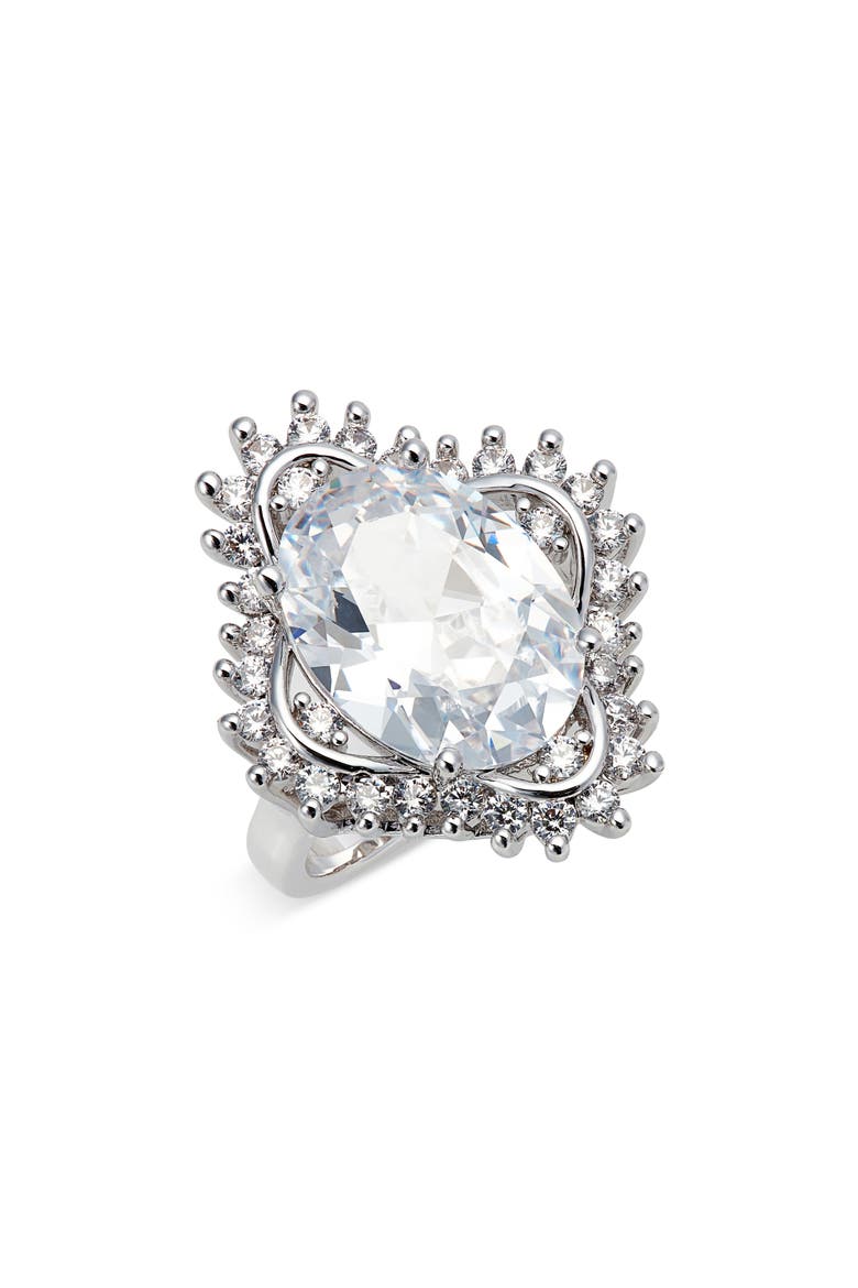 Cubic Zirconia Cocktail Ring, Main, color, CLEAR- SILVER