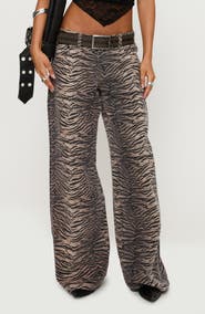 Princess Polly Radigal Tiger Print Low Rise Wide Leg Jeans