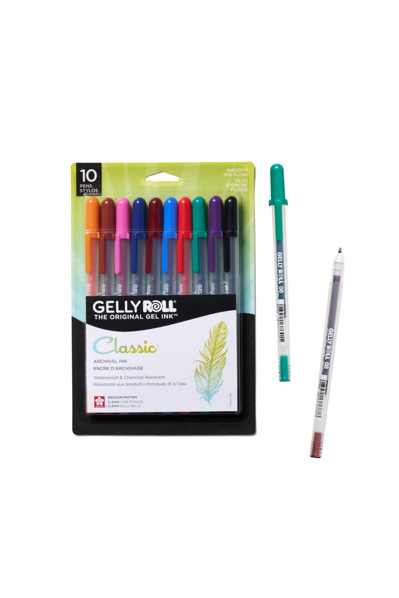 Gelly Roll Gel Pens, Medium Point, 0.4 mm Line, Assorted, 10 Pack, Main, color, Multicolor