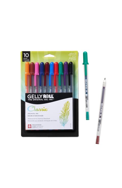 Gelly Roll Gel Pens, Medium Point, 0.4 mm Line, Assorted, 10 Pack
