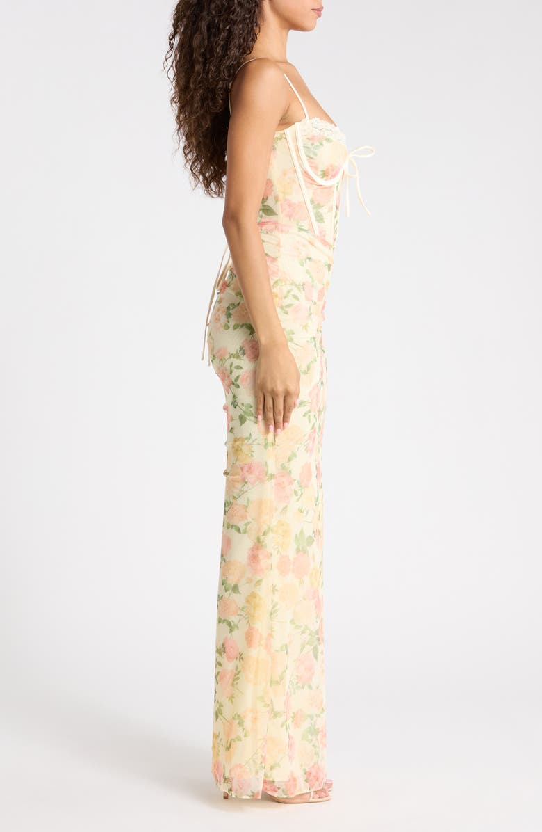 HOUSE OF CB Calista Floral Print Corset Sleeveless Gown, Alternate, color, Peach Floral